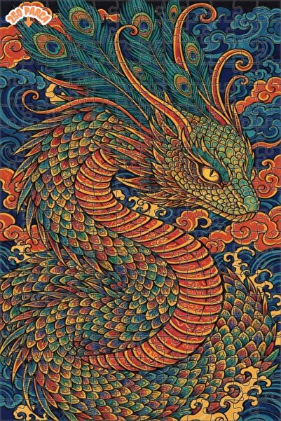Esranın Dünyası Dragon Patterned Oil Painting Look Double Layer Framed Wooden...