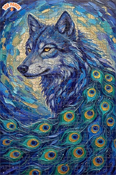 Esranın Dünyası Wolf Peacock Feathers Double-Layer Framed Wooden Puzzle 250 P...