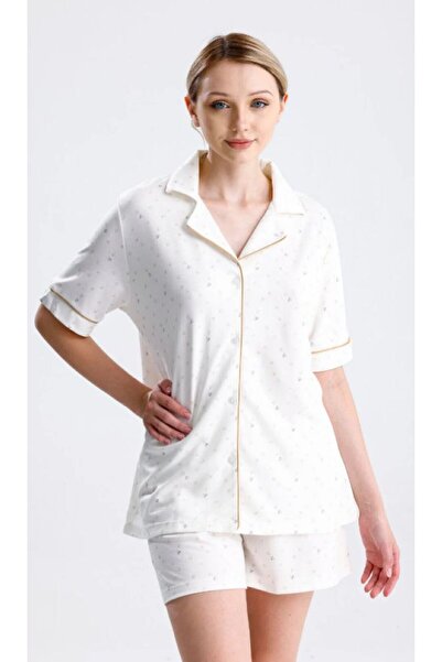 Espuar Комплект пижама за жени с къси ръкави, с мотив на сърца и къси панталони