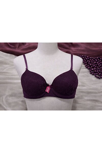 sumia Mürdüm Dantelli Kaplı Desteksiz Kadın Sütyen - Günlük İç Giyim Sütyeni