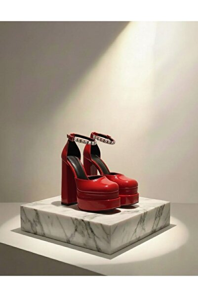 Tarz Topuklar Figorooo Piele lacuită roșie pentru femei, cu platformă dublă, ...