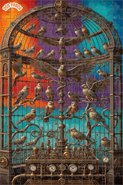 Esranın Dünyası لغز خشبي على شكل قفص طيور ميكانيكي بالبخار، مزدوج الطبقات إطا...