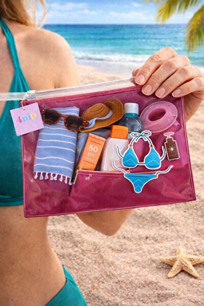 4nio حقيبة شفافة بسحاب للمكياج والسفر والبيكيني حقيبة سي