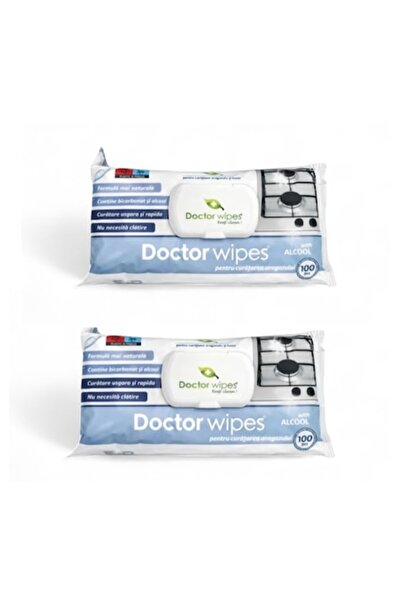 DOCTOR WIPES Set de 2 x 100 șervețele umede cu alcool și bicarbonat de sodiu