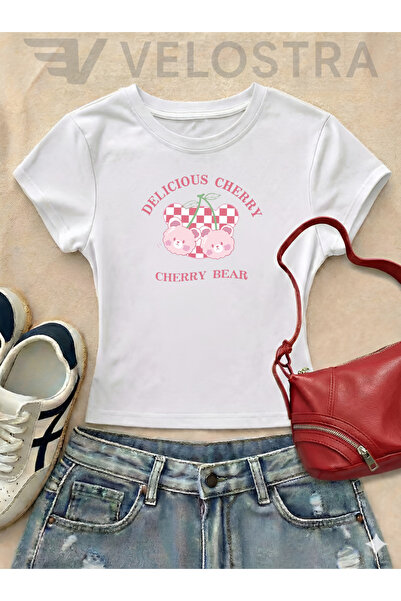 Velostra Cherry Bear pentru femei cu imprimeu basic Utilizare zilnică crop tr...