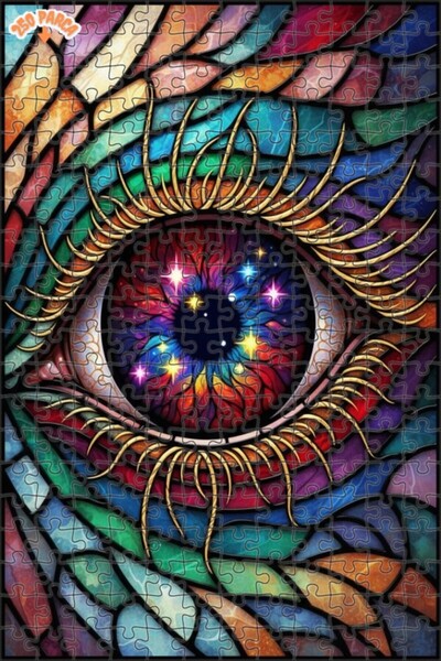 Esranın Dünyası Colorful Galaxy Eyed Stained Glass Art Double-Layer Framed Wo...