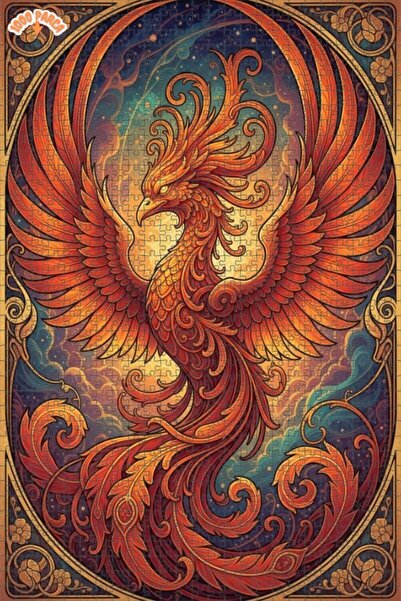 Esranın Dünyası Flaming Phoenix Oil Painting Look Artwork Double Layer Framed...
