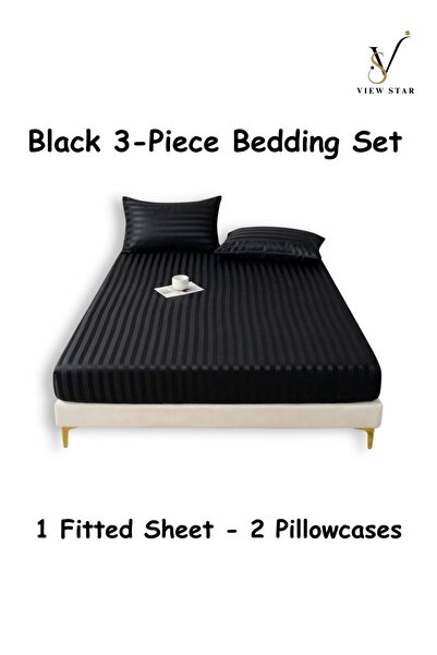 View star Viewstar 3-Piece Striped Fitted Bed Sheet Set with 2 Pillowcases, S...