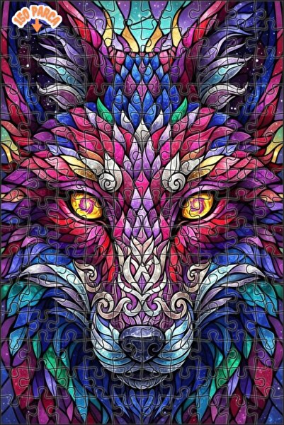 Esranın Dünyası Mysterious Wolf Glass Mosaic Look Wooden Puzzle with Double-L...