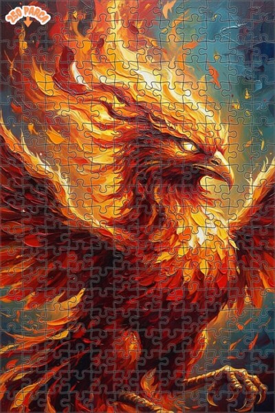 Esranın Dünyası Flaming Phoenix Oil Painting Look Art Double-Deck Framed Wood...