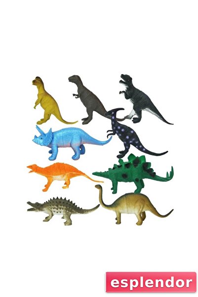 esplendor 0714 مجموعة ألعاب الحيوانات المكونة من 9 قطع مع حقيبة -عالم الديناص...