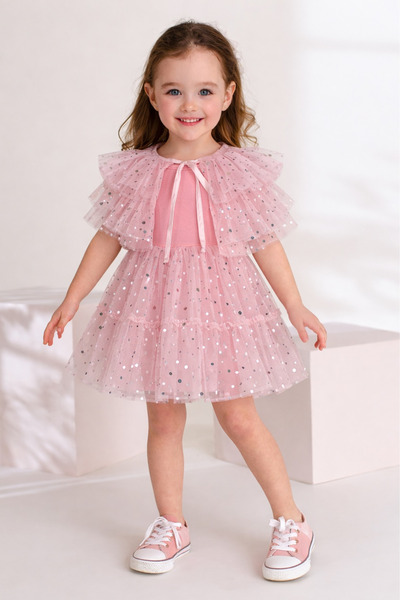 Rain Baby Kız Çocuk Elbise Şık Tüllü Doğum Günü ve Parti Elbisesi 1-8 Yaş