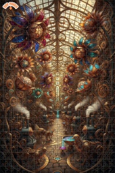 Esranın Dünyası Steampunk Mechanical Flower Garden Oil Painting Lookalike Woo...