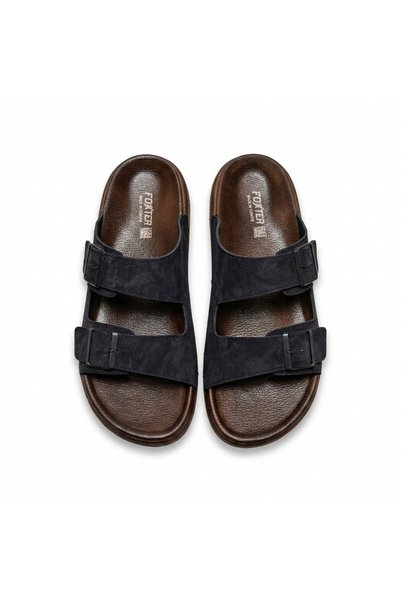 Foxter Daily Men's Slipper Soft Leather Orthopedic Anti-Sweat Slip Sole Buckled Sea Pool Outdoor