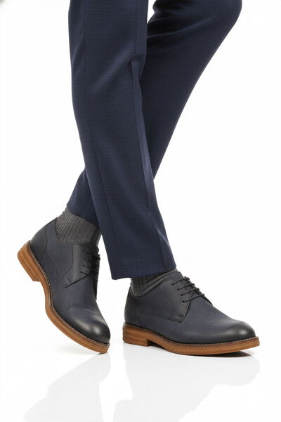 Aspor Navy Blue Nubuck Genuine Leather Men's Casual Shoes