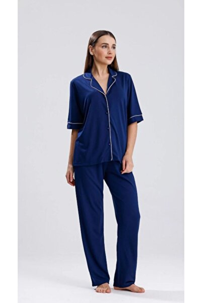Espuar Set pijamale lungi pentru femei, cu guler de cămașă nasturi și cu mâne...