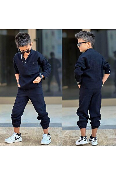 Bambam Комплект от муслин за момчета – Комплект с 2 части с якичка 12002Sİ