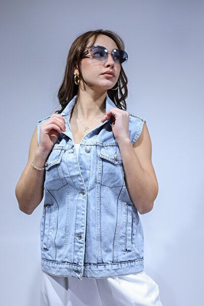 ELİT SHOES Shirt Collar Women's Jean Vest