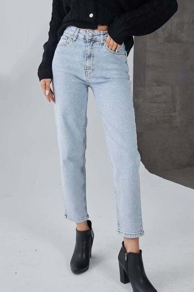 zenne Stoned High Waist Jeans Ice Blue