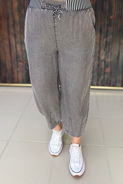 GÖKSEL BEL DETAYLI PLİSE PAÇA TENSEL BÜYÜK BEDEN PANTOLON