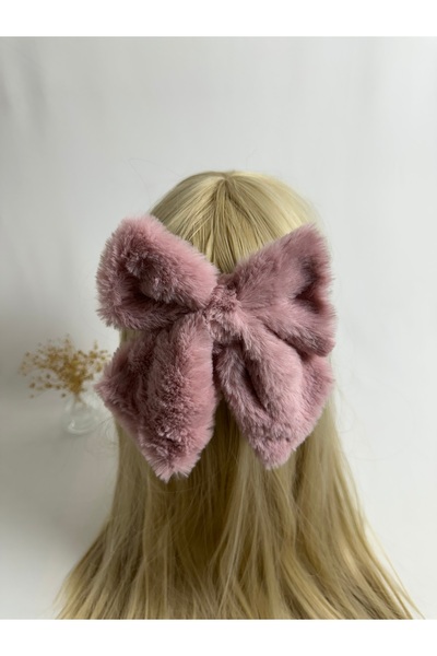 MegssStore مشبك أوتوماتيكي بفيونكة وبري باللون الوردي الفاتح