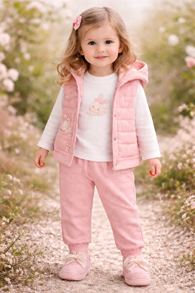 Hippıl Baby 🐰   Rabbit Embroidered Vest Set 3-Piece Baby Girl Set