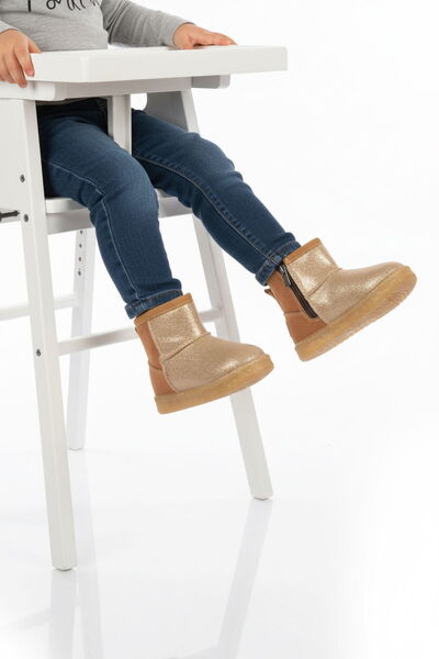 Aspor Taba Glittery Fur-Lined Zippered Baby Girl Flat Boots