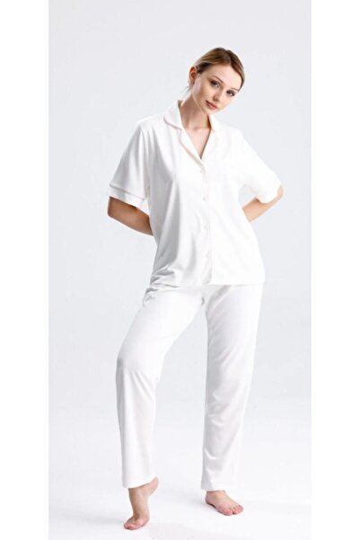 Espuar Set pijamale lungi pentru femei, cu guler de cămașă nasturi și cu mâne...