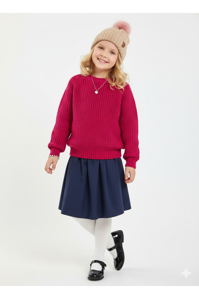 CLOUDY WEAR&DESİGN Girl's Crew Neck Thessaloniki Knit Sweater (Ages 2-13)
