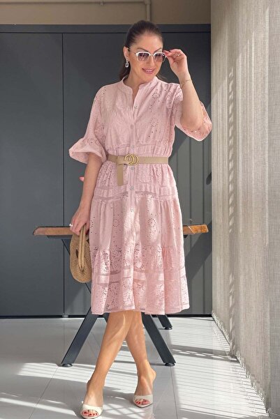 MİSLİNA BUTİK İthal Dantelli Pudra Elbise