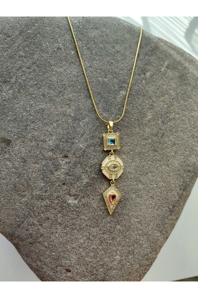 lavante butik kendini özel hisset Zircon Stone Chakra Elemental Three-Stone Vintage Dangle Y Steel Necklace
