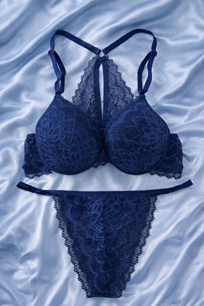 Luvia Lingerie saks mavisi push up destekli sırt kısmı kelebek model önden aç...