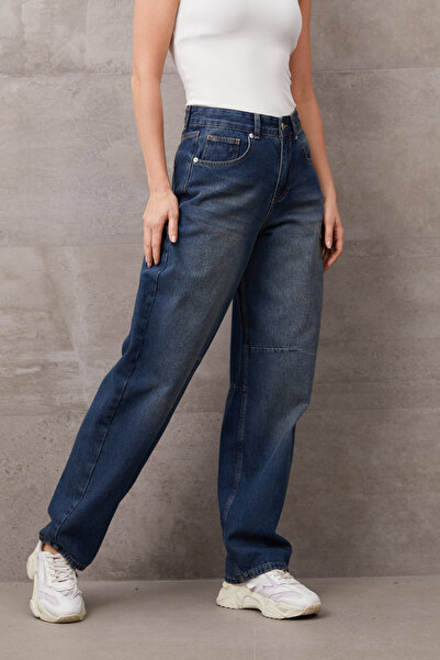 zenne Wide Leg Jeans Trousers Dark Blue