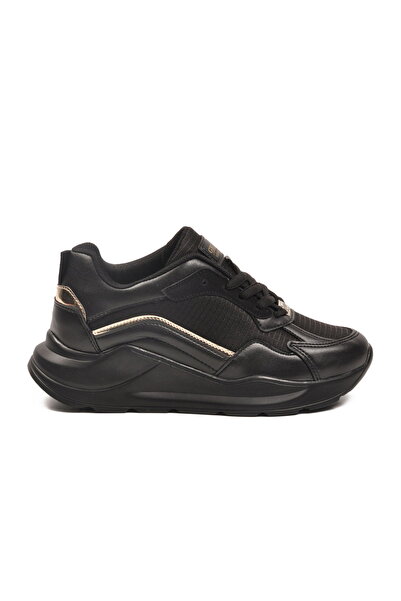 Aspor Black Gold Thick Sole Lace-Up Women's Sports Shoes