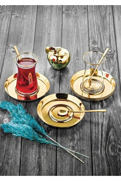 ÖZLİFE MESS Titanyum 6 Kişilik 12 Parça Çay Seti Gold 936