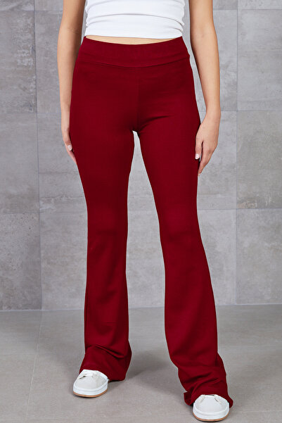 zenne Flared Elastic Waist Trousers Claret Red