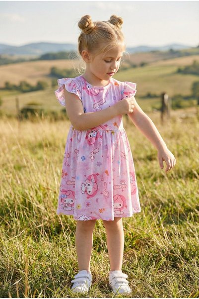 minikiss Full Print Detailed Summer Dress Single Jersey Stretch Fabric Girls' Dress