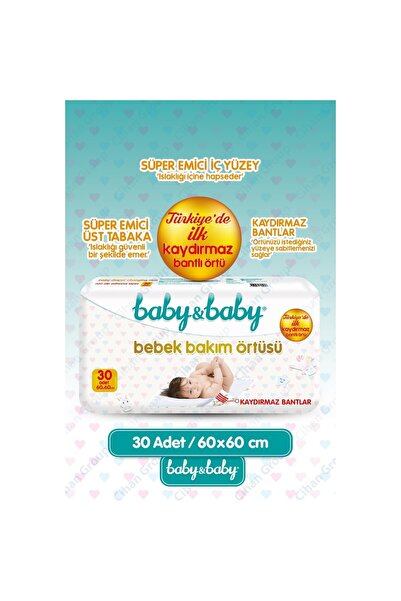 Baby&Baby Baby & Baby Kaydırmaz Bantlı Bebek Bakım Örtüsü 30 Kullanım 60 x 60 cm
