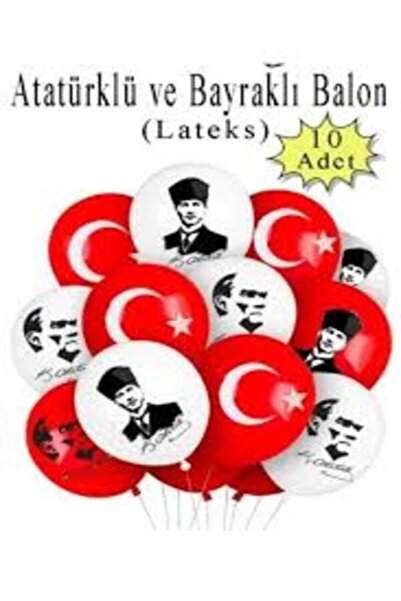 mutluanılarpartievi Atatürklü ve Bayraklı Balon Balon Süsleme 23 Nisan Kırmız...