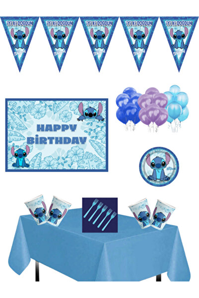 Parti Furyası Stitch 8 Kişilik Doğum Günü Parti Seti 35x50 cm Afişli – Balon ...