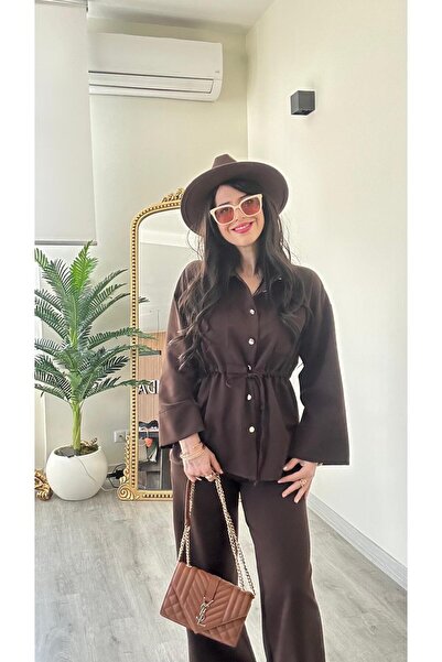 modadagiyim Women's Waist Tie-Detail Pocketed Atlas Fabric Shirt Pants Bottom...