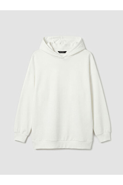 LC Waikiki Lcw Modest Ecru Hooded Women's Sweatshirt Tunic