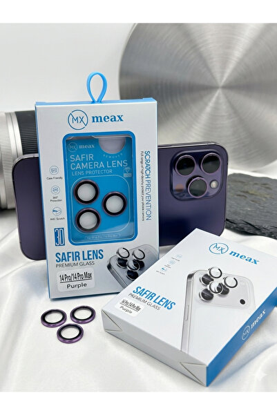 meax واقي كاميرا آيفون 14 برو / 14 برو ماكس بعدسة سافاير - زجاج فاخر باللون ا...