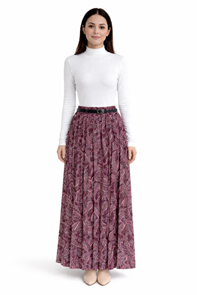 Wissi Life New Season Shawl Pattern Belt Piece Lined Long Chiffon Skirt