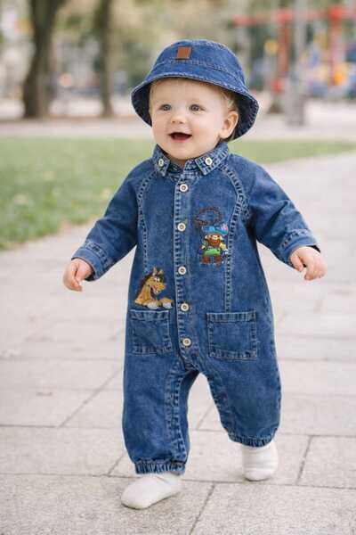 CROCODAYS Boy's Baby Jeans (Jeans) Embroidered Overalls with Hat