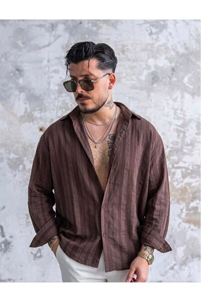 OUTFİT MAN Πουκάμισο με ριγέ σχέδιο σε καφέ απόχρωση