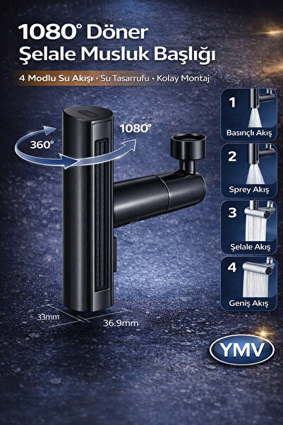 YMV 4 Modlu Şelale Musluk Başlığı Ayarlanabilir Mutfak Lavabo Batarya Ucu Su ...