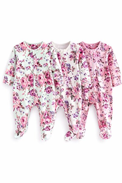 Next Baby Set of Cotton Pink Multi-Floral 3-Piece Jumpsuits