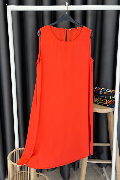 Gökkuşağı Thick Strap Zero Sleeve Detail Dress - Orange Orange
