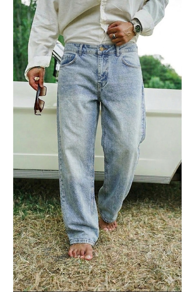 OUTFİT MAN Washable Baggy Jean Trousers Ice Blue